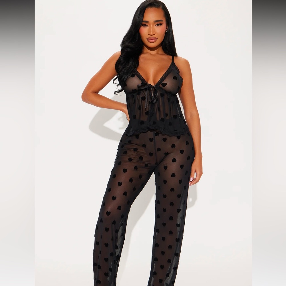 Tia Mesh Heart 2 Piece Set - Black
